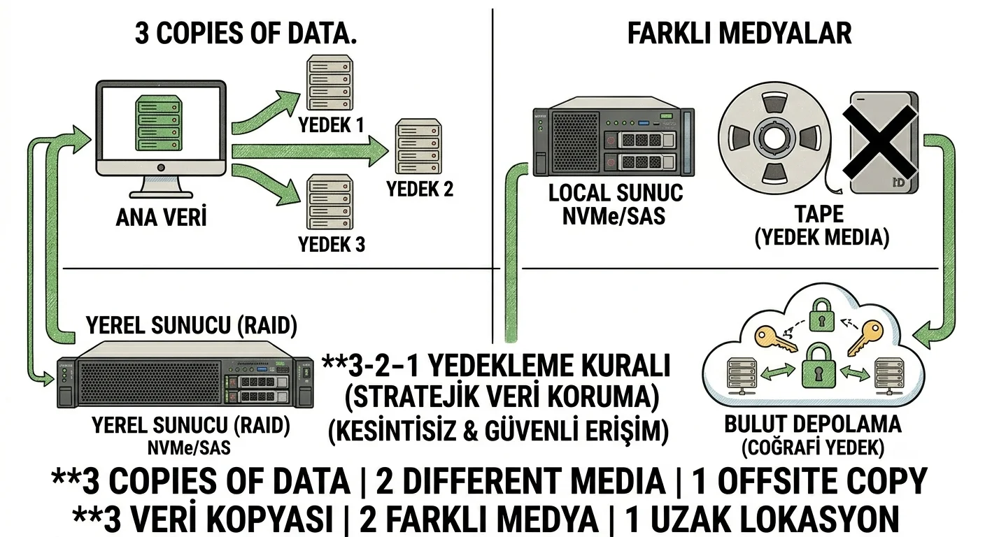 Kurumsal yedekleme — 3-2-1 backup kuralı and iş sürekliliği planı görseli